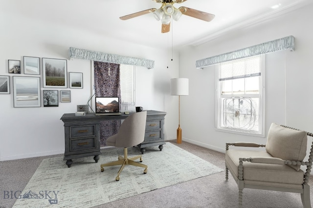 510 S Excelsior, Butte, MT 59701 - home office featuring baseboards, a ceiling fan, and carpet