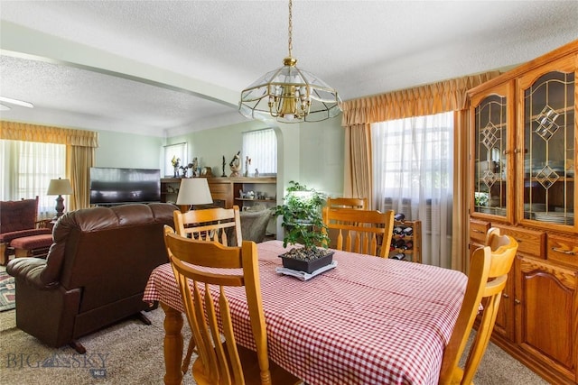 510 S Excelsior, Butte, MT 59701 - carpeted dining room featuring a chandelier, healthy amount of natural light, and a textured ceiling