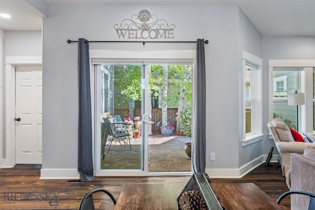 3171 Spring Ridge Dr, Bozeman, MT 59715 - doorway with wood finished floors and recessed lighting