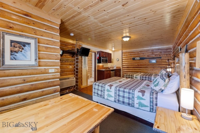 701 Bauer Ln Unit 2, Ennis, MT 59729 - bedroom featuring log walls and wooden ceiling
