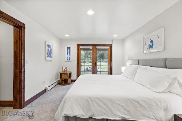 3011 Goose Creek Rd, Bozeman, MT 59715 - bedroom with carpet floors, access to outside, a baseboard heating unit, recessed lighting, and baseboards