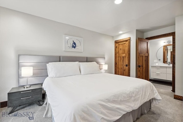 3011 Goose Creek Rd, Bozeman, MT 59715 - carpeted bedroom with baseboards, recessed lighting, and connected bathroom