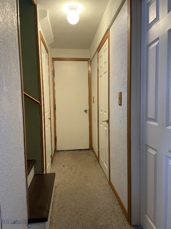 616 Comet, Livingston, MT 59047 - hall featuring a textured wall, light colored carpet, and a textured ceiling