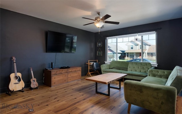 3650 Potosi St, Bozeman, MT 59718 - living room featuring wood finished floors and ceiling fan
