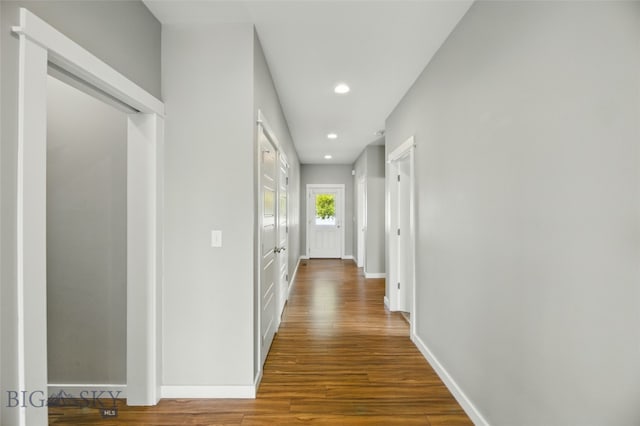 110 Ramshorn Peak Ln, Bozeman, MT 59718 - hall with wood finished floors, recessed lighting, and baseboards