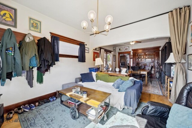 521 S Washington, Butte, MT 59701 - living room featuring a chandelier, wood finished floors, and a ceiling fan