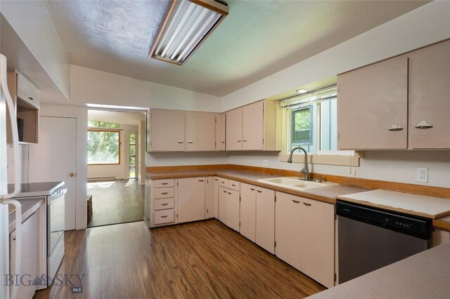 1109 S Willson, Bozeman, MT 59715 - kitchen with dishwasher, a sink, plenty of natural light, light countertops, and lofted ceiling