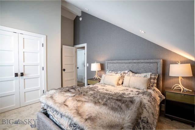 354 Brass Lantern Ct, Bozeman, MT 59715 - carpeted bedroom with vaulted ceiling and a closet