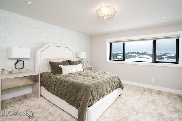 354 Brass Lantern Ct, Bozeman, MT 59715 - bedroom featuring baseboards, carpet floors, and wallpapered walls