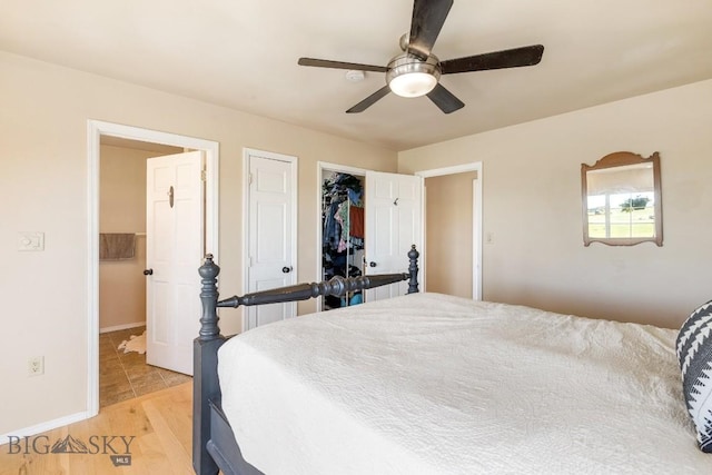 251 Price Rd, Three Forks, MT 59752 - bedroom with a ceiling fan, baseboards, and light wood-type flooring