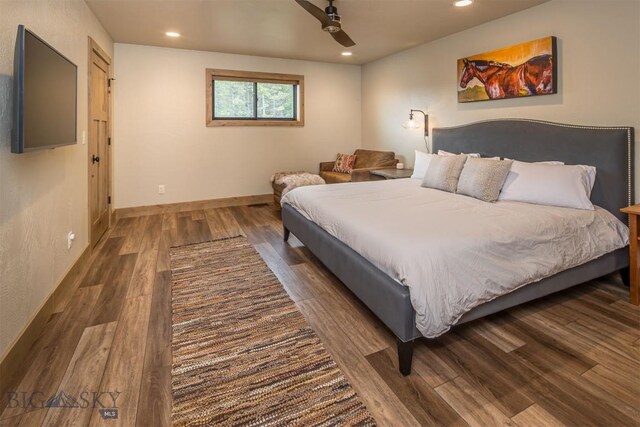 TBD Buttermilk Court, West Yellowstone, MT 59758 - bedroom featuring recessed lighting, wood finished floors, baseboards, and ceiling fan