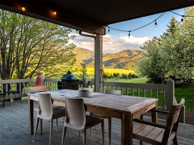 370 Star Ridge Rd, Bozeman, MT 59715 - wooden deck with a mountain view, area for grilling, and outdoor dining area