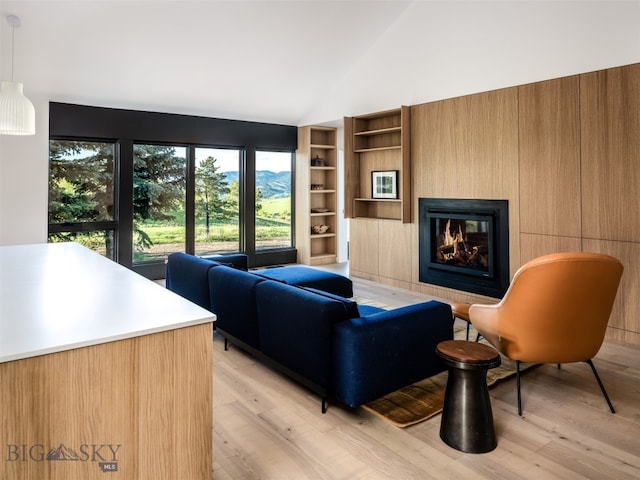 370 Star Ridge Rd, Bozeman, MT 59715 - living area with a fireplace, light wood-style flooring, and high vaulted ceiling