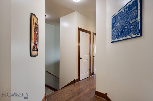 4364 Brookside Ln, Bozeman, MT 59718 - hallway with an upstairs landing, wood finished floors, and baseboards