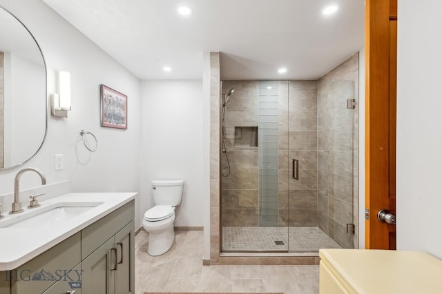 2594 Star Ridge Rd, Bozeman, MT 59715 - full bathroom with vanity, recessed lighting, a stall shower, and tile patterned flooring