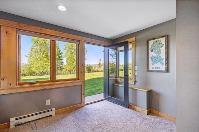 2594 Star Ridge Rd, Bozeman, MT 59715 - doorway featuring baseboard heating, carpet, and recessed lighting