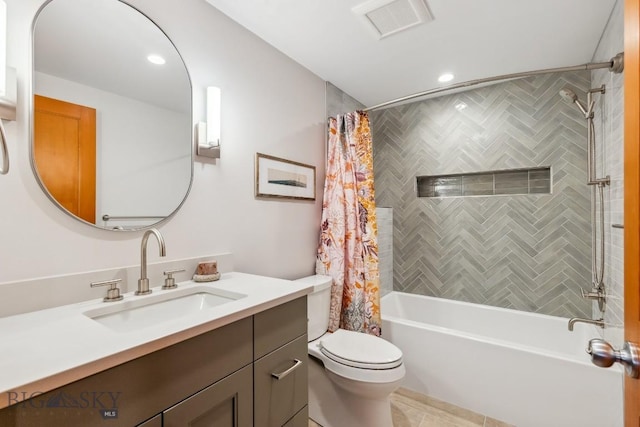 2594 Star Ridge Rd, Bozeman, MT 59715 - full bath featuring vanity, shower / tub combo, recessed lighting, and tile patterned floors