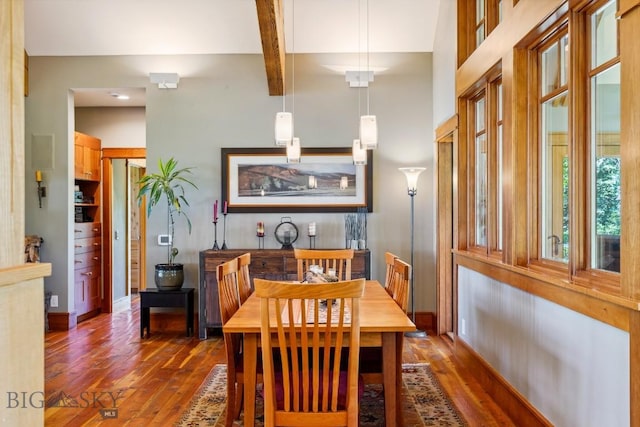 2594 Star Ridge Rd, Bozeman, MT 59715 - dining space with dark wood-type flooring and beamed ceiling