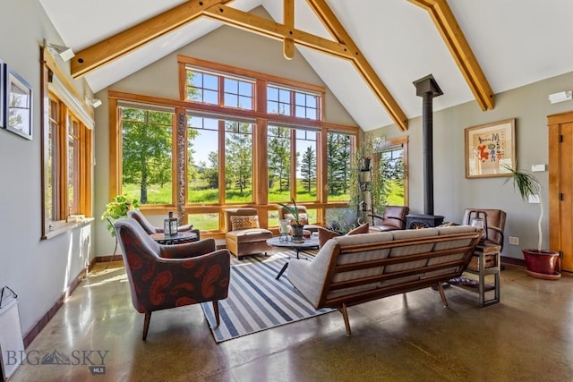 2594 Star Ridge Rd, Bozeman, MT 59715 - sunroom / solarium featuring a wood stove