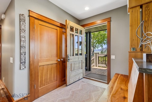 2594 Star Ridge Rd, Bozeman, MT 59715 - entryway with recessed lighting and light tile patterned floors