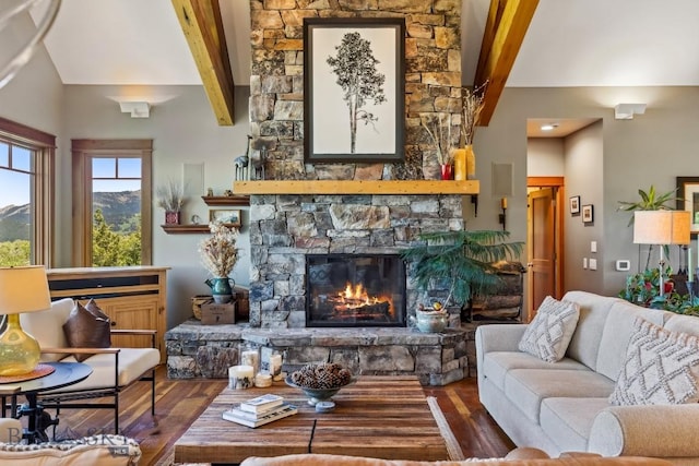 2594 Star Ridge Rd, Bozeman, MT 59715 - living room with a stone fireplace and wood finished floors