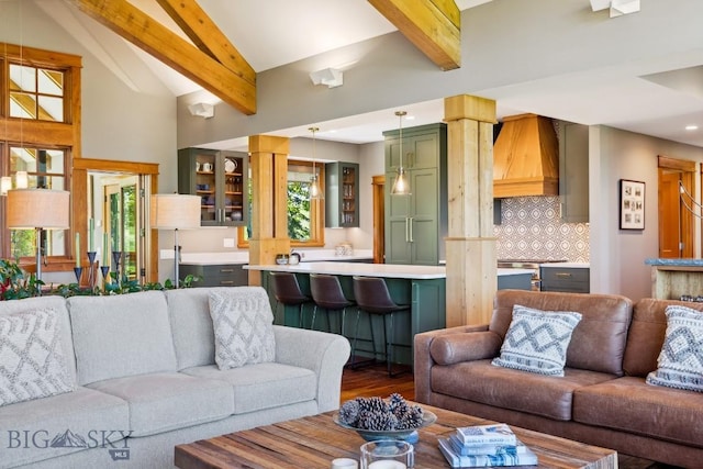 2594 Star Ridge Rd, Bozeman, MT 59715 - living area with dark wood-type flooring and ornate columns
