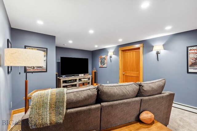 2594 Star Ridge Rd, Bozeman, MT 59715 - living area featuring recessed lighting, a baseboard heating unit, and carpet floors