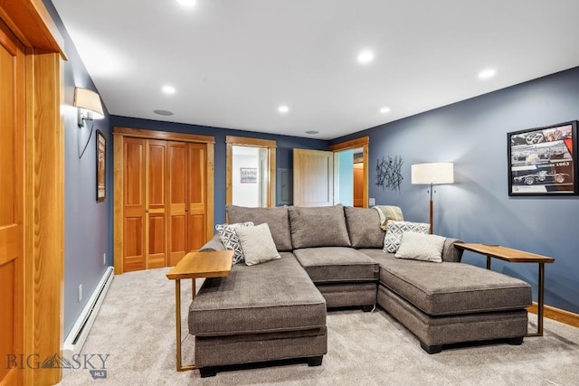 2594 Star Ridge Rd, Bozeman, MT 59715 - living area with baseboard heating, light colored carpet, and recessed lighting
