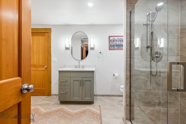 2594 Star Ridge Rd, Bozeman, MT 59715 - full bathroom with vanity, a shower stall, and tile patterned flooring