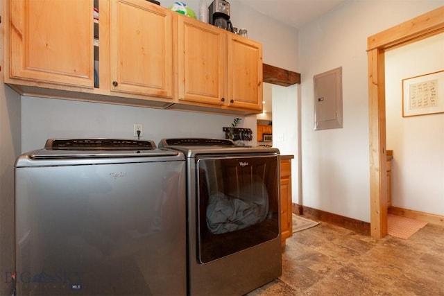 975 Jessie Way, Bozeman, MT 59715 - washroom with electric panel, washing machine and dryer, cabinet space, and baseboards