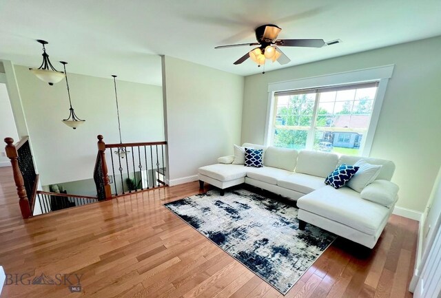 2475 Rose St, Bozeman, MT 59718 - living area with a ceiling fan and wood finished floors