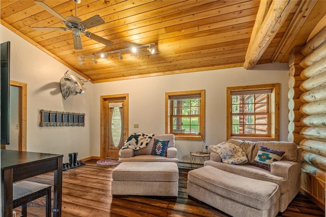 1561/1563 Colorado Gulch Dr, Helena, MT 59601 - living area with rustic walls, wood ceiling, lofted ceiling, a baseboard radiator, and wood finished floors