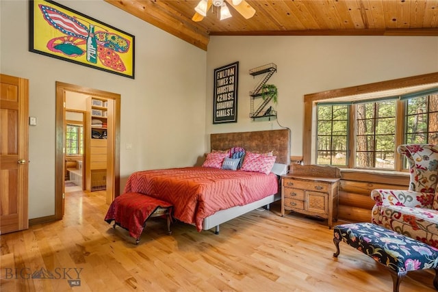 1561/1563 Colorado Gulch Dr, Helena, MT 59601 - bedroom with wood ceiling, light wood finished floors, lofted ceiling, and ceiling fan