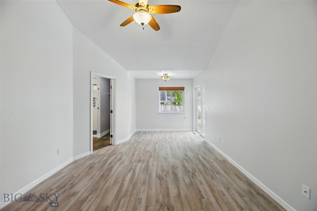 1205 Brentwood, Bozeman, MT 59718 - spare room with ceiling fan, wood finished floors, lofted ceiling, and baseboards