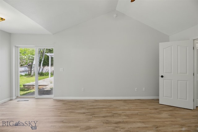 1205 Brentwood, Bozeman, MT 59718 - unfurnished room featuring lofted ceiling, light wood-style flooring, baseboards, and ceiling fan