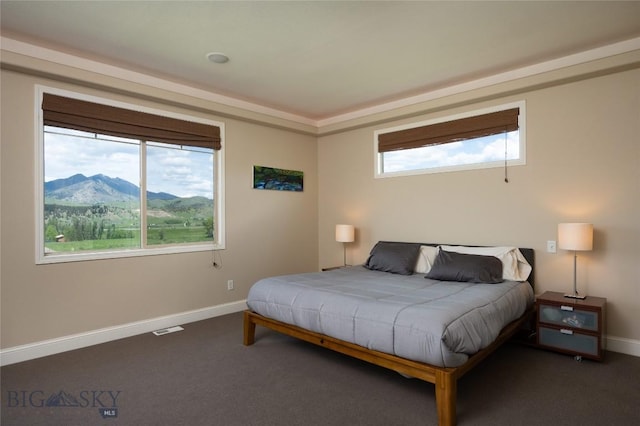 15 Blue Grouse Ct, Bozeman, MT 59715 - carpeted bedroom featuring multiple windows, baseboards, and a mountain view