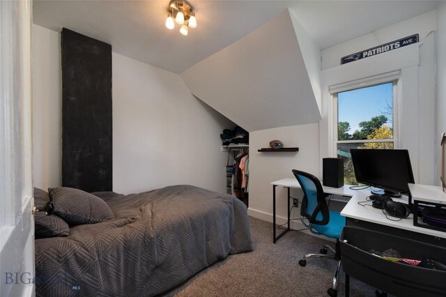 311 N 6th St, Manhattan, MT 59741 - bedroom featuring carpet floors, lofted ceiling, and an office area