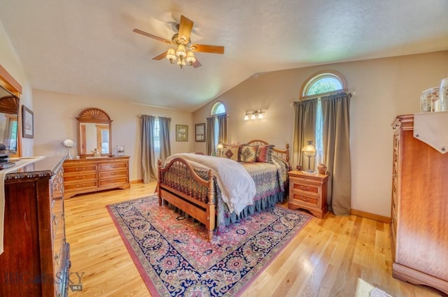 886 Wierda Way, Manhattan, MT 59741 - bedroom with light wood-style floors, vaulted ceiling, and ceiling fan