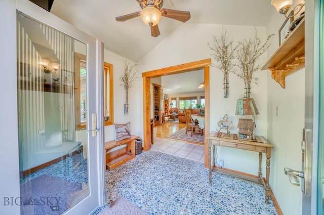 886 Wierda Way, Manhattan, MT 59741 - corridor featuring french doors, vaulted ceiling, and tile patterned flooring
