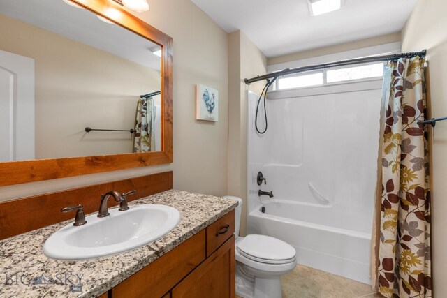 109 Baker St, Belgrade, MT 59714 - full bathroom with shower / bathtub combination with curtain, vanity, and tile patterned flooring