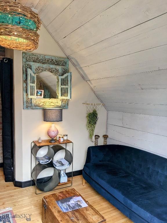 401 S Bozeman Ave, Bozeman, MT 59715 - living area with vaulted ceiling, wood ceiling, and wood finished floors