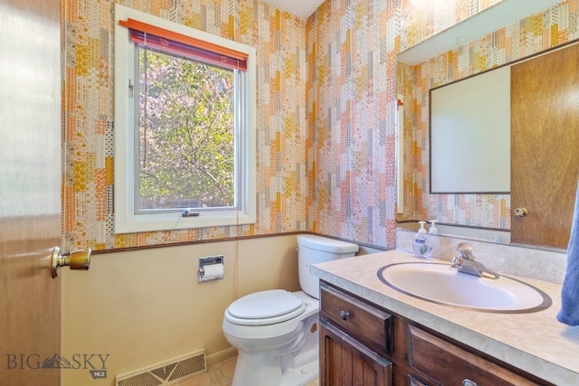 117 Henderson St, Bozeman, MT 59715 - half bath featuring wallpapered walls and vanity