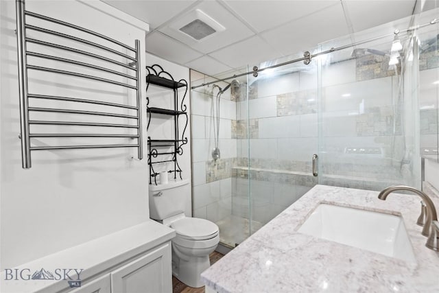 3573 Spain Bridge Rd, Belgrade, MT 59714 - full bathroom with vanity, a stall shower, and a towel warmer