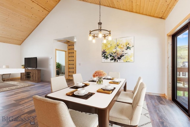 730 US Highway 10 W, Livingston, MT 59047 - dining space featuring wooden ceiling, a chandelier, plenty of natural light, wood finished floors, and high vaulted ceiling
