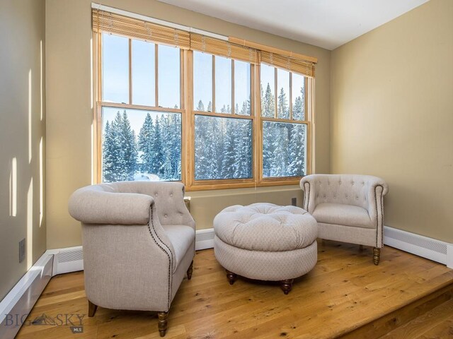 1255 Andesite Rd, Big Sky, MT 59716 - living area featuring hardwood / wood-style floors and baseboard heating