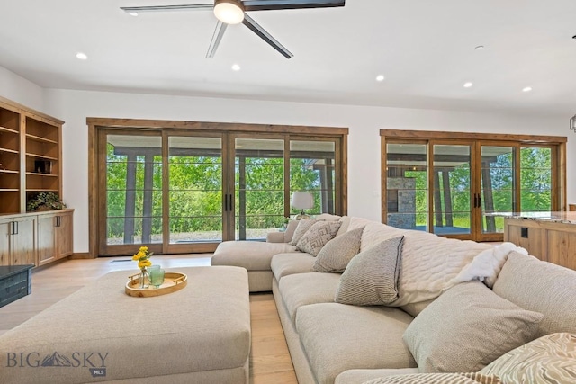 33 Leachman Ln, Bozeman, MT 59718 - living area with a ceiling fan, light wood-style flooring, and recessed lighting