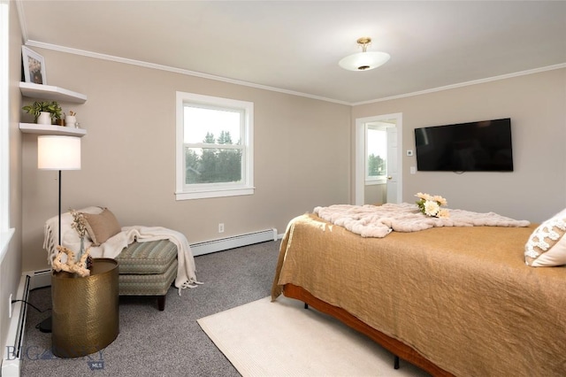 8373 Goldenstein Ln, Bozeman, MT 59715 - carpeted bedroom featuring a baseboard heating unit and ornamental molding