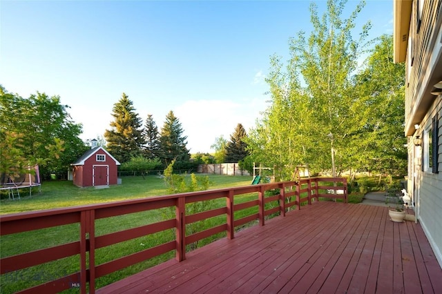 8373 Goldenstein Ln, Bozeman, MT 59715 - deck with a trampoline, an outdoor structure, a fenced backyard, and a barn