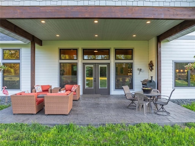 13011 Cottonwood Canyon Rd, Bozeman, MT 59718 - view of patio featuring french doors and outdoor lounge area