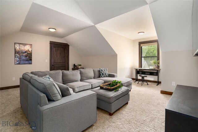 13011 Cottonwood Canyon Rd, Bozeman, MT 59718 - living room featuring light colored carpet and lofted ceiling